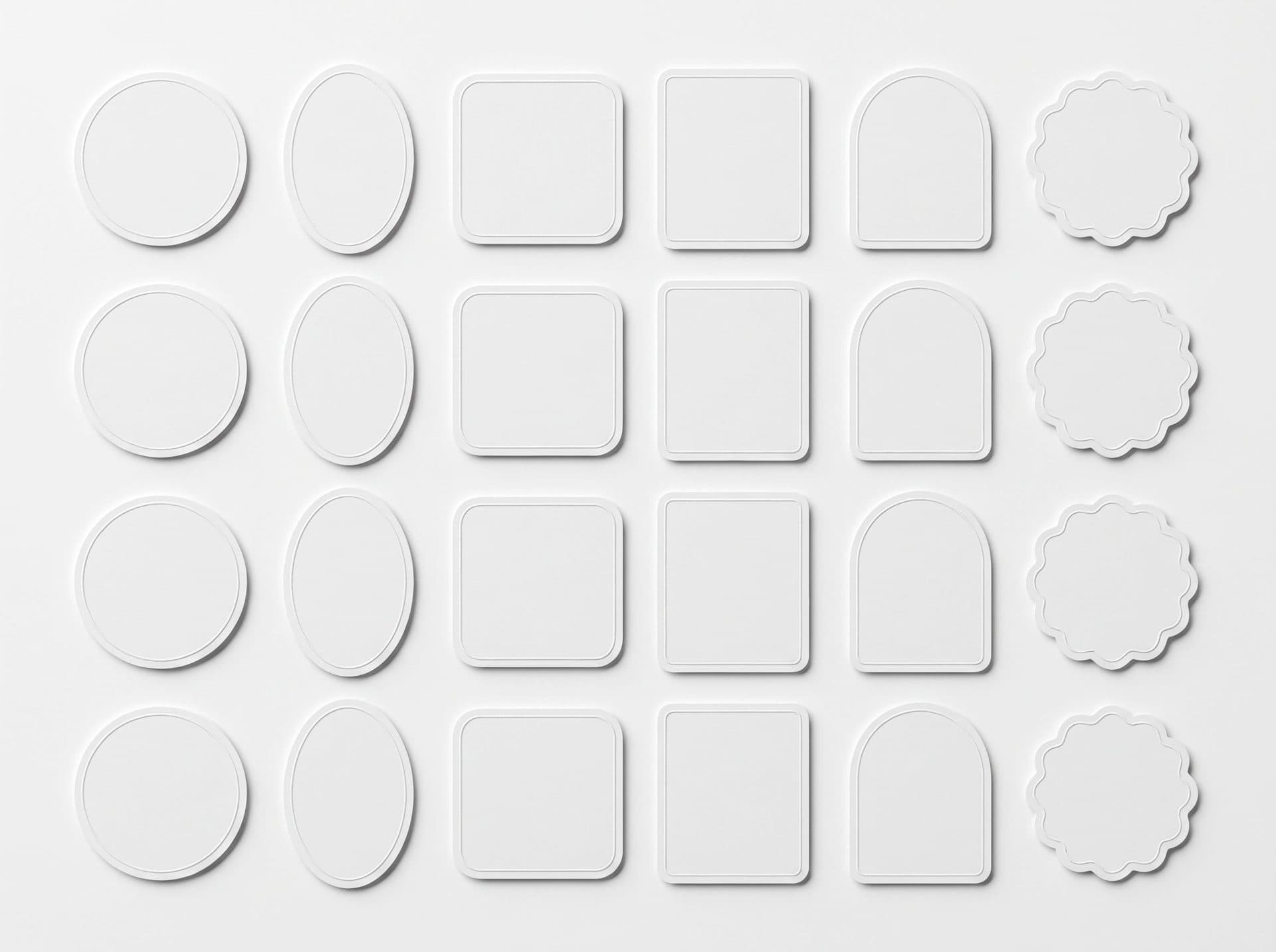 Die-cut label shapes: circle, oval, square, rectangle, arch and scalloped edge